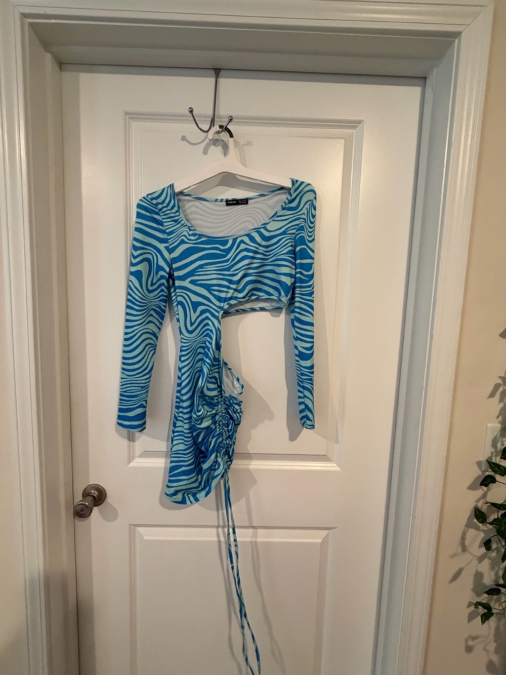 SHEIN Blue Swirl Cutout Mini Dress | Ruched | Size S | Trendy & Sexy